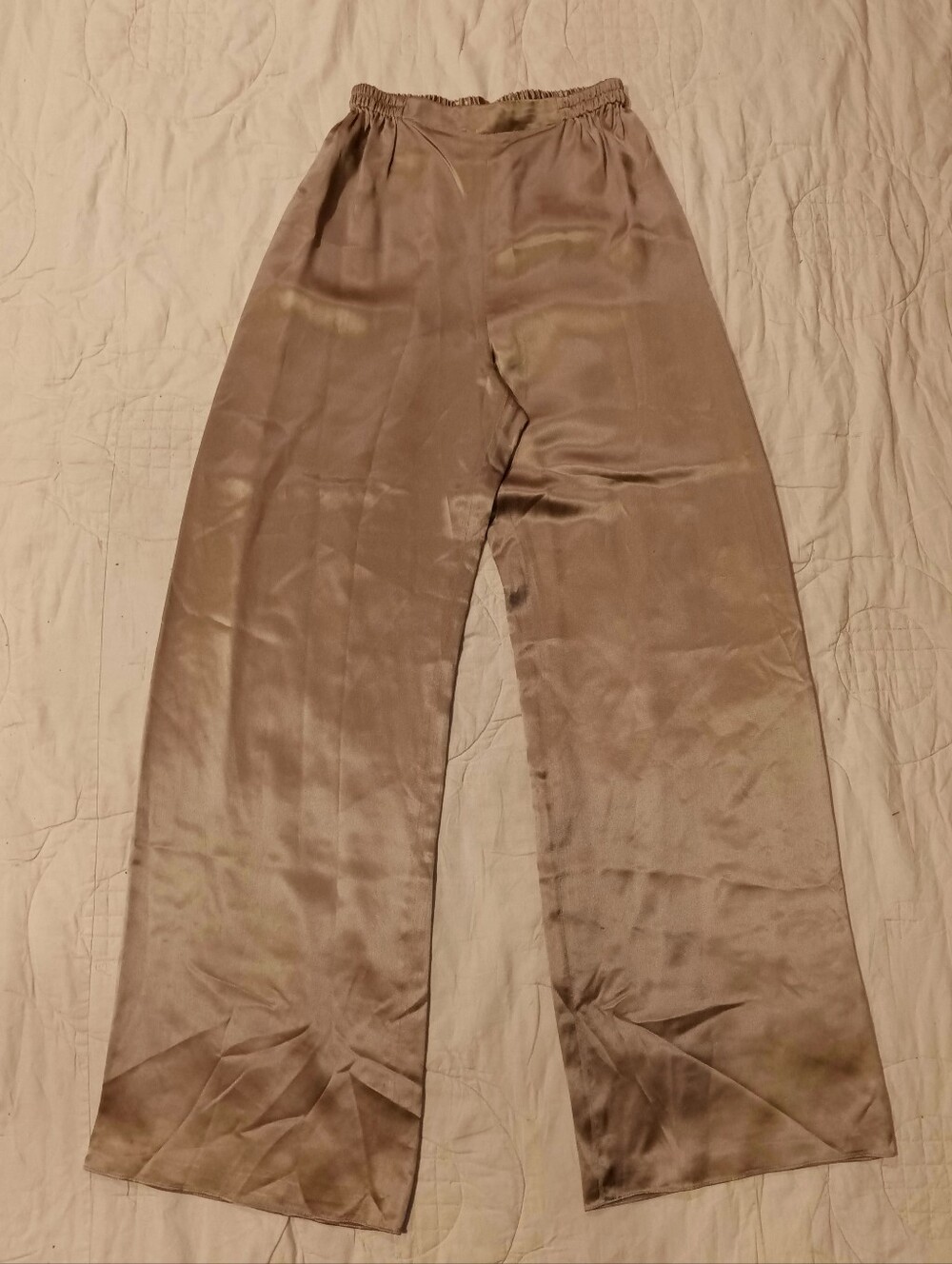 Price Firm! Papell Boutique Wide-Leg Satin Pants in Taupe